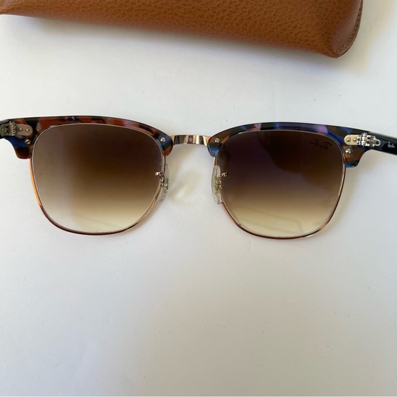 Ray-Ban Sunglasses Clubmaster Fleck Brown Blue Lens 51mm Unisex RB3016 Gradient - Picture 6 of 7